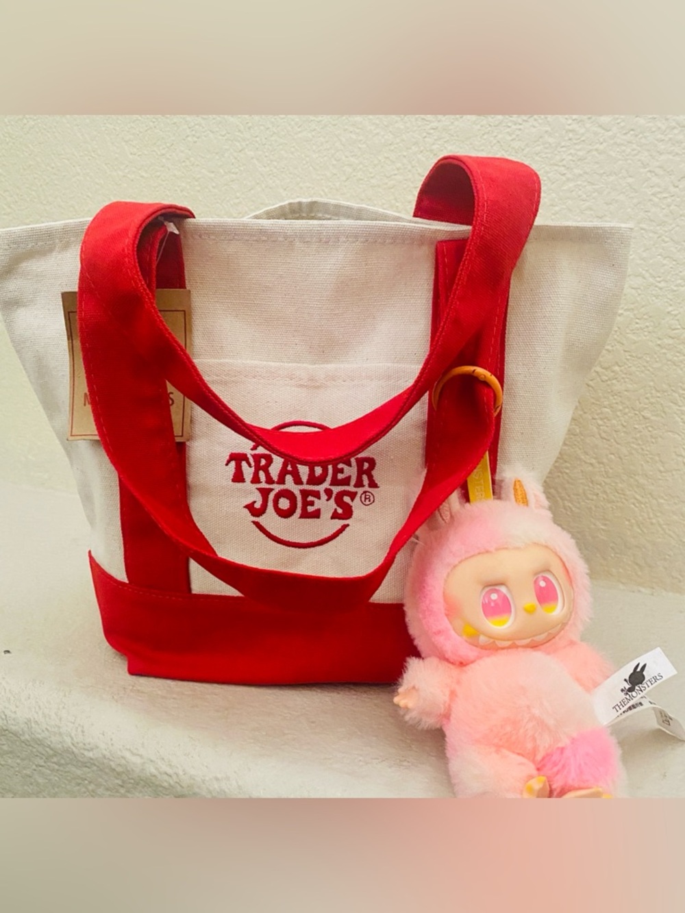 Trader Joe's Mini Canvas Tote- Viral with Monster Labubu Popmart